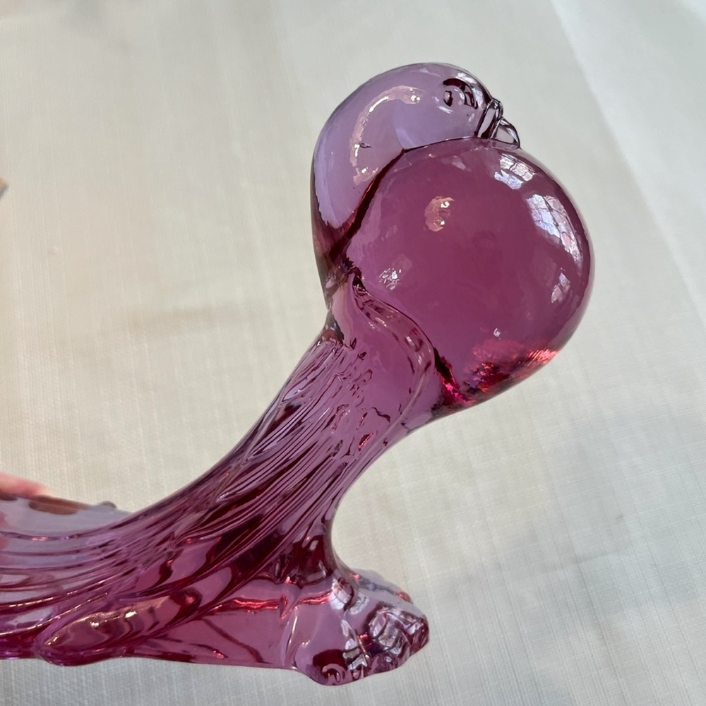 Vintage Art Glass Bird Accent Decor Pouter Pigeon Lavender Ice 6.5” x 7” - Picture 3 of 12